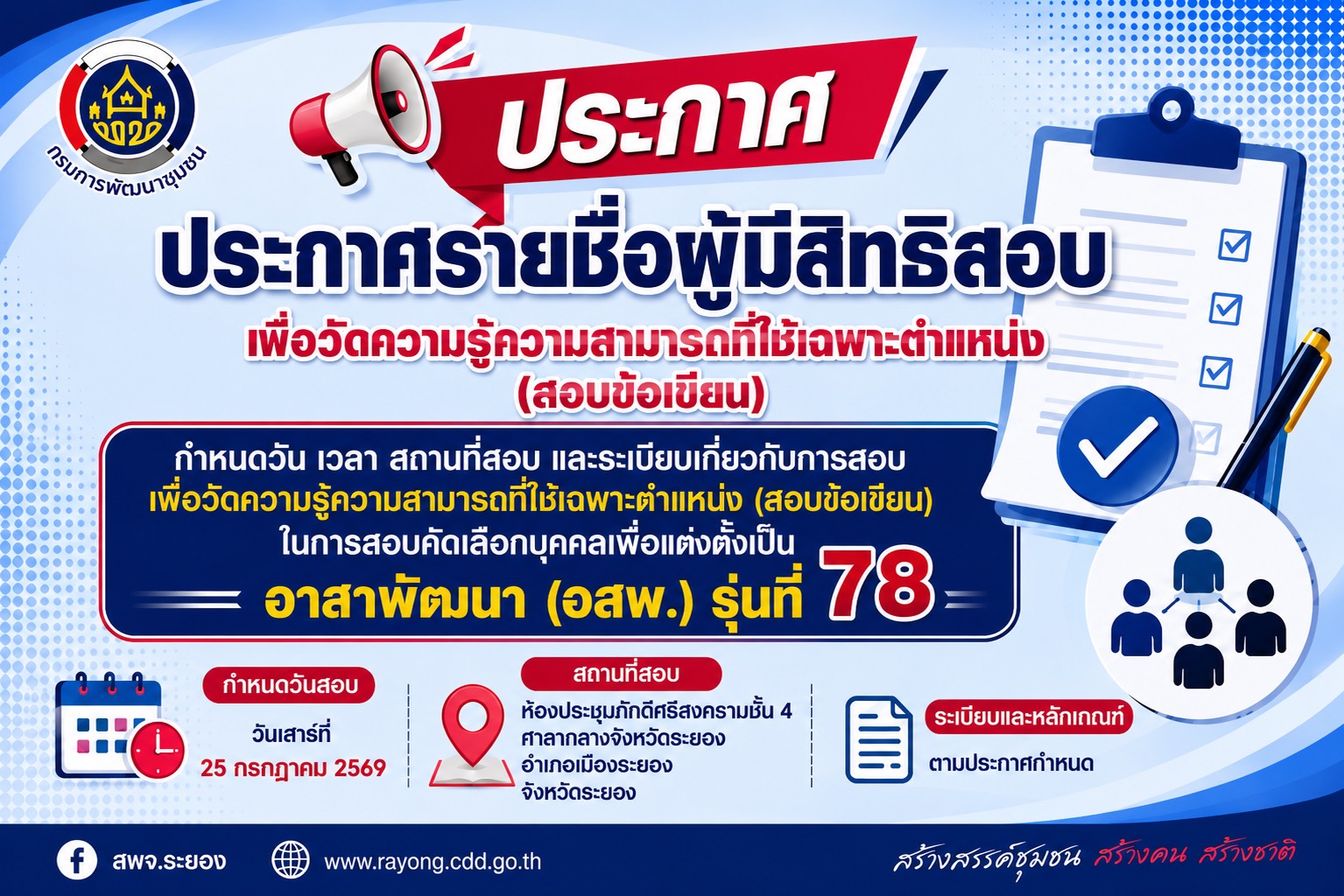 ประกาศรายชื่อผู้มีสิทธิสอบเพื่อวัดความรู้ความสามารถที่ใช้เฉพาะตำแหน่ง (สอบข้อเขียน) กำ